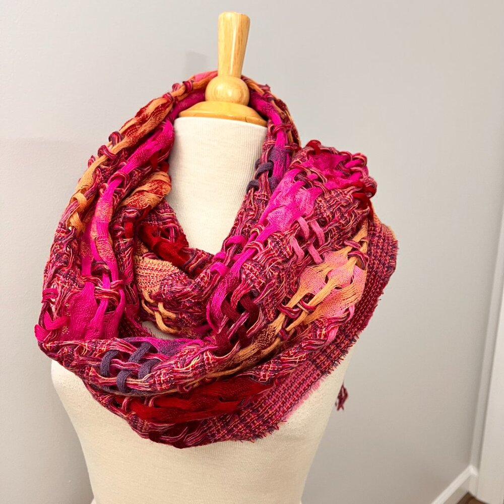 Suantrai of Ireland Open Weave Wool Scarf Pink and Orange